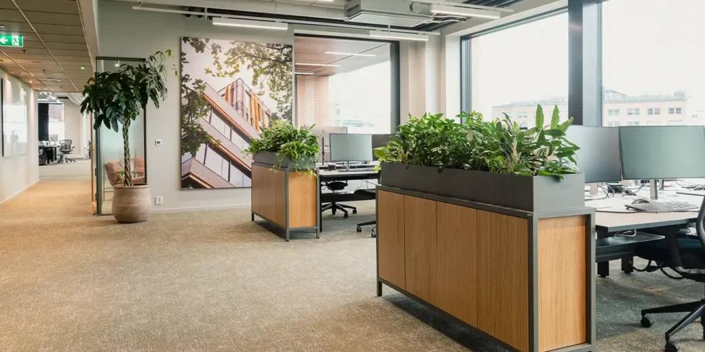 blomsterkasse med planter på hylla,